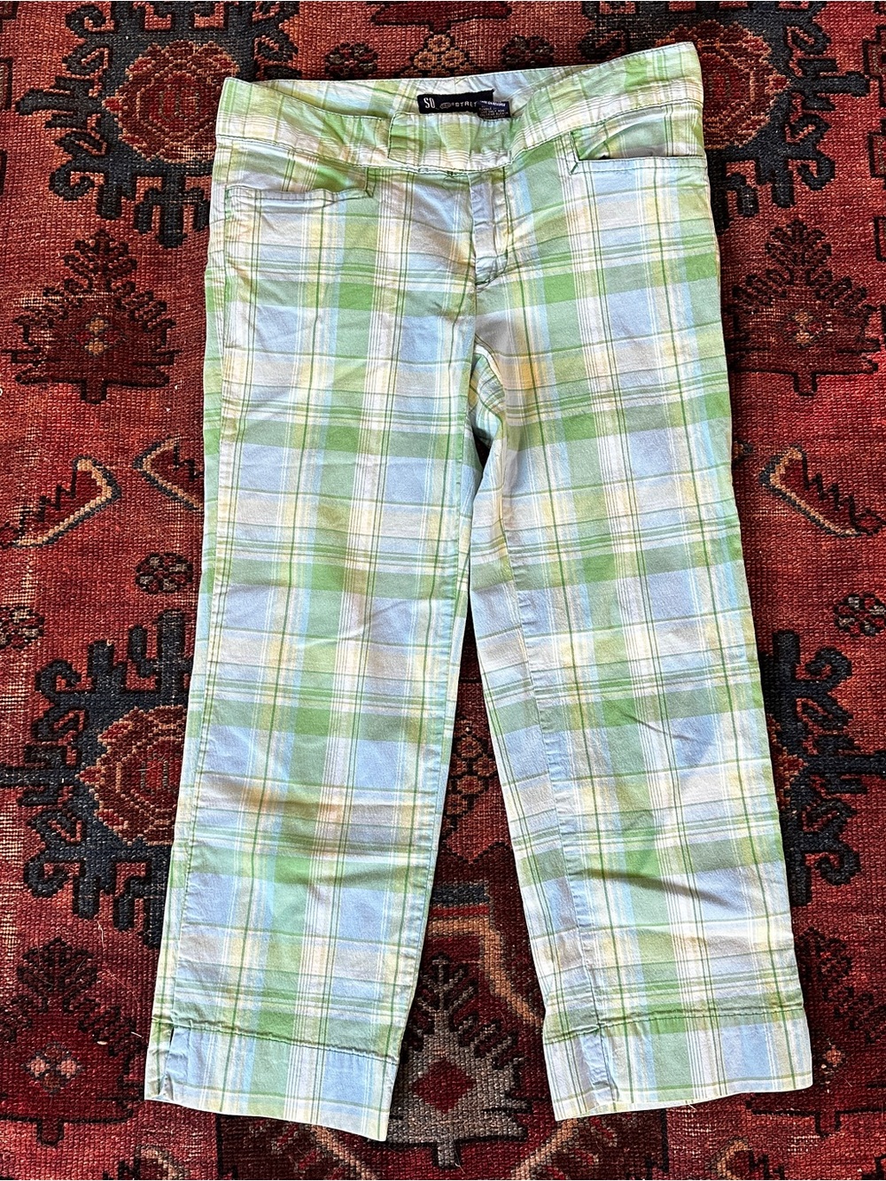 SO Green and Light Blue Plaid Stretch Pants